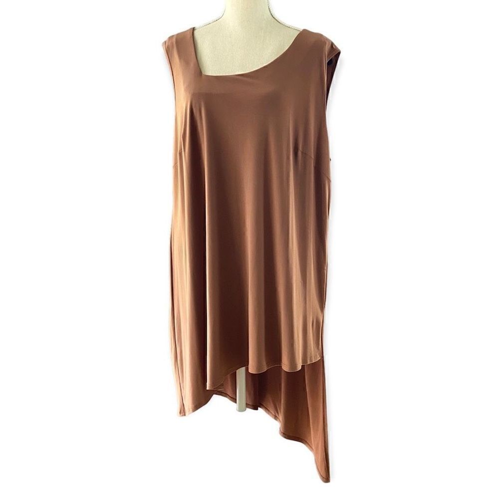 3/$15 Anthony Originals Lagenlook Brown Asymmetrical Blouse 1X